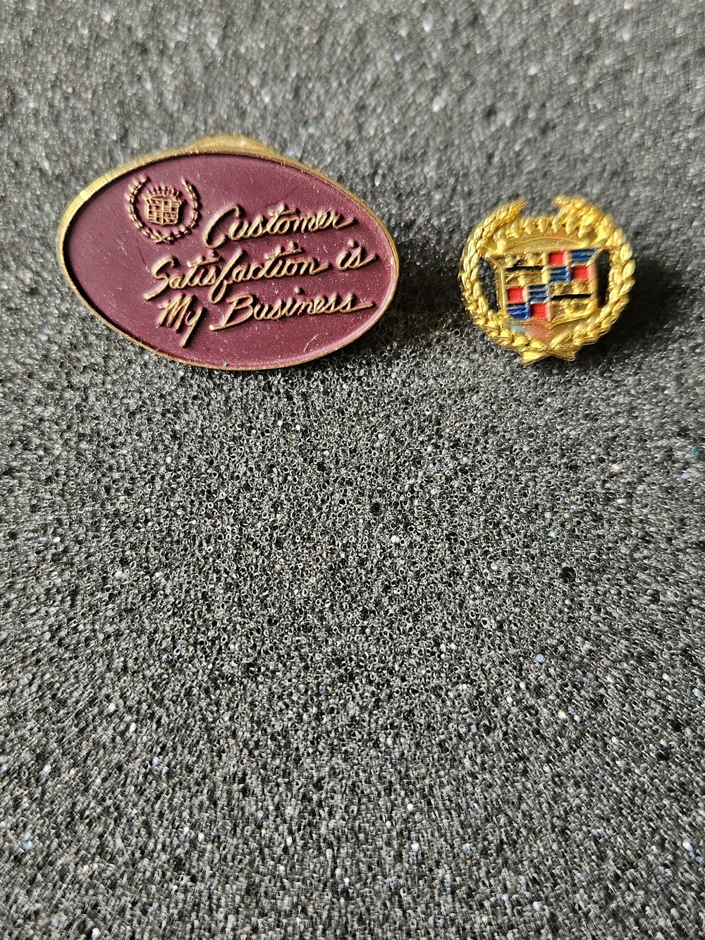 Customer Satisfaction Pin Set - Burgundy and Gold Accent And Cadillac Pin